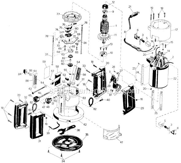 Page A Diagram and Parts List for 7615 Type 1 Black and Decker Router